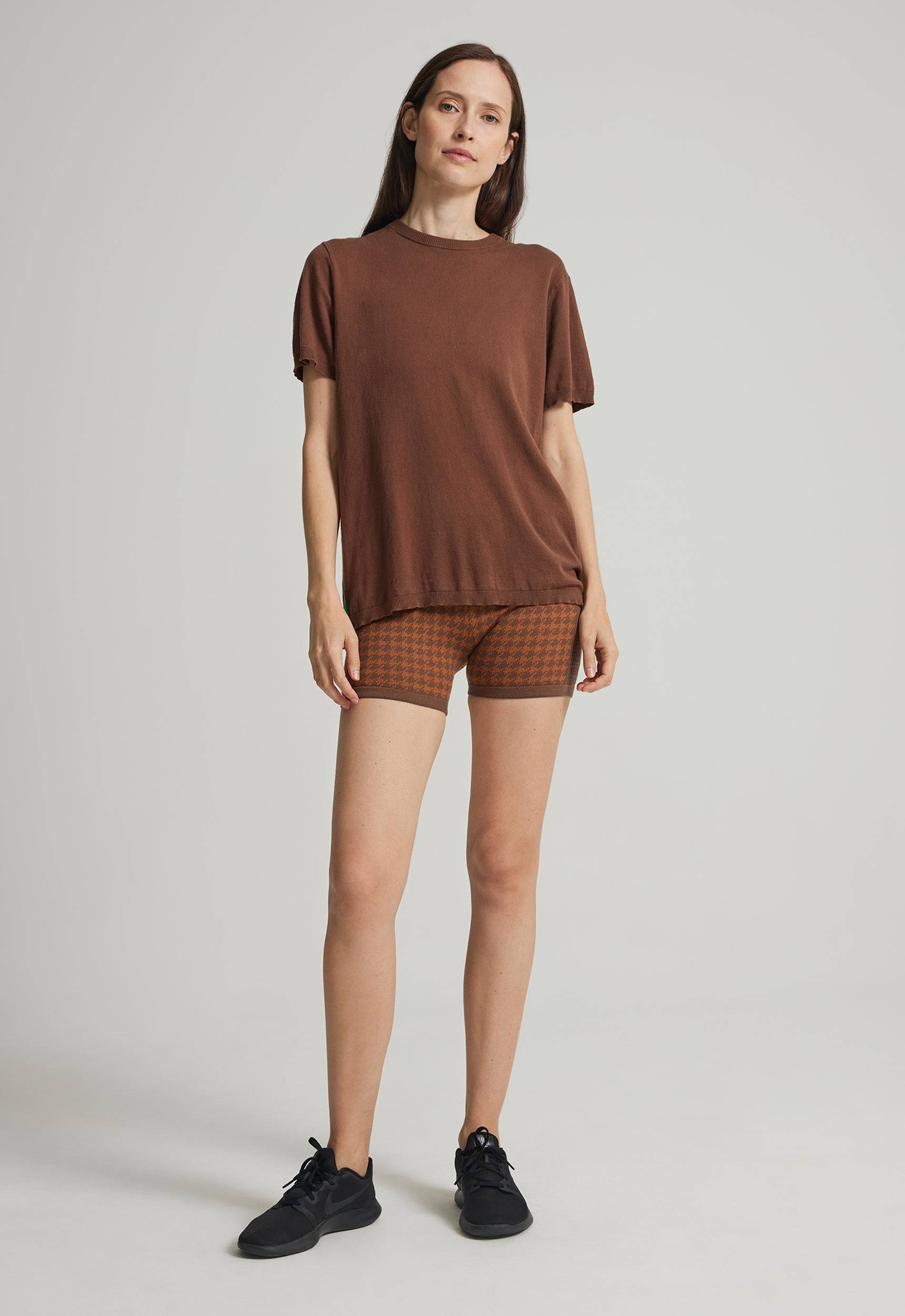 Jac+Jack NAGNATA CHECKED OUT KNIT SHORT in Cacao/Bronze